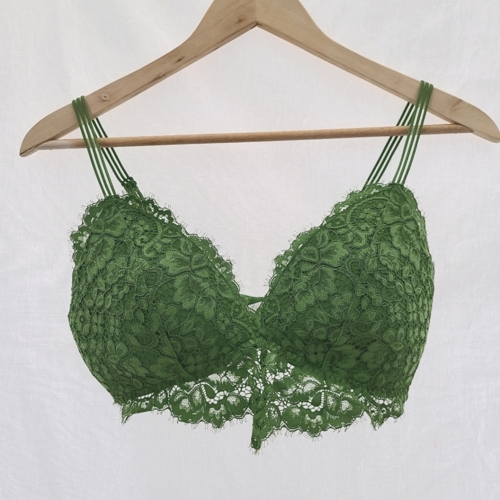 Gilligan & O'Malley Olive Green Lace Crop Bralette Top Medium